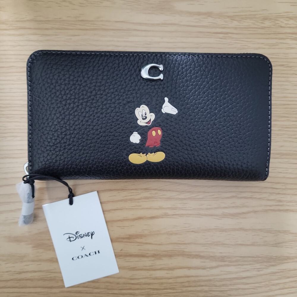 Disney X Coach Accordion Zip Wallet In Regenerative Leather With Mickey NWT - Picture 1 of 6